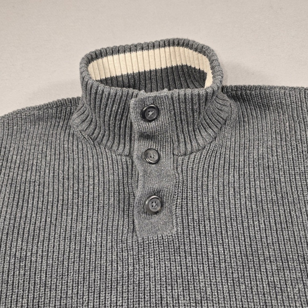 American Rag Men XL Gray Sweater Mock Neck Button Pullover Ribbed 100% Cotton
